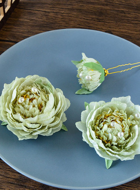 古风牡丹绢花套装拍照后压发饰
