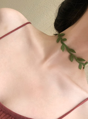 choker仙女绿色藤蔓树叶锁骨链