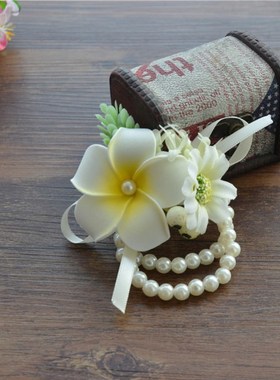 新娘森系手腕花伴娘鸡蛋花手环