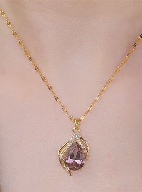 紫色水晶项链女小众简约几何吊坠