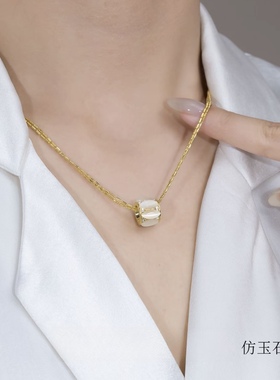 多层猫眼石吊坠项链女小众设计