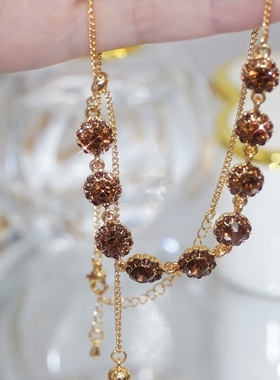 潮气轻奢水晶镶钻抽拉项链颈链女夏2025年新款高级感质百搭锁骨链