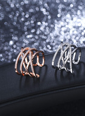 韩国奢华镶钻交叉多层关节指环