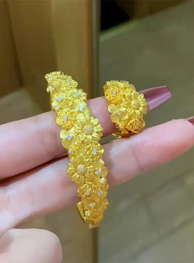 新中式繁花簇锦手镯女黄金色轻奢小众高级感新中式古典手镯配饰