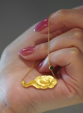 古法黄金色祥云项链吉祥毛衣链高颜值气质秋冬氛围颈链