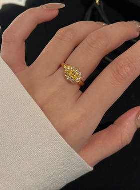 轻奢超闪椭圆鸽子蛋黄钻戒指女新款满镶锆石食指戒时尚开口指环女