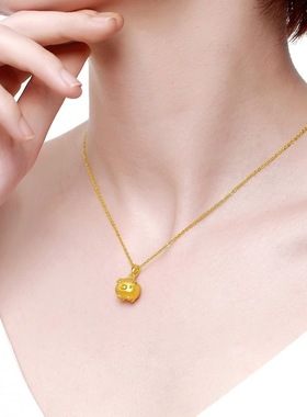 古法沙金小金猪铃铛项链女轻奢小众高级感锁骨链2025新款爆款颈链