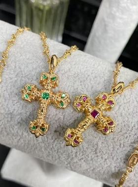 奢侈潮流十字架火焰镶钻项链男女同款复古时尚配饰轻奢个性饰品