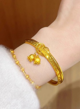 金店同款铃兰花碎冰冰双环手镯亮面素圈碎金镯子精致送女友新