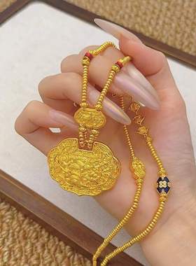 金店同款 中国风手工錾刻镂空镀金锁毛衣链吊坠锁包婚嫁国潮高定