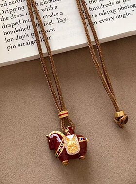 红红火火马上有钱吊坠项链款轻奢小众高级感毛衣链马年本命年项链