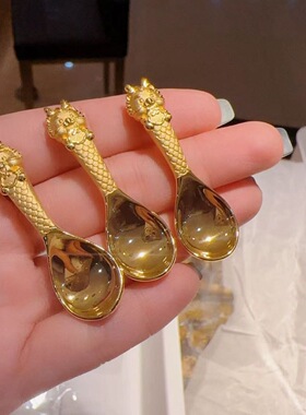 宝宝金色汤勺子纯铜镀金汤匙吊坠婴儿童金饰满月周岁初生礼摆件