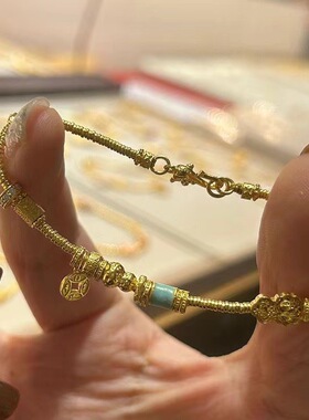 黄金色金圈圈跑环小葫芦手链女珐琅路路通日进斗金寓意铜钱手串