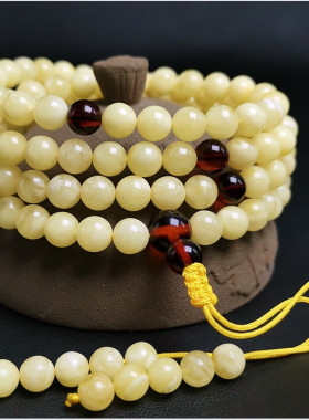 琥珀多圈毛衣链鸡油黄佛珠念珠