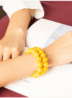 琥珀蜜蜡手串单圈手链鸡油黄原矿