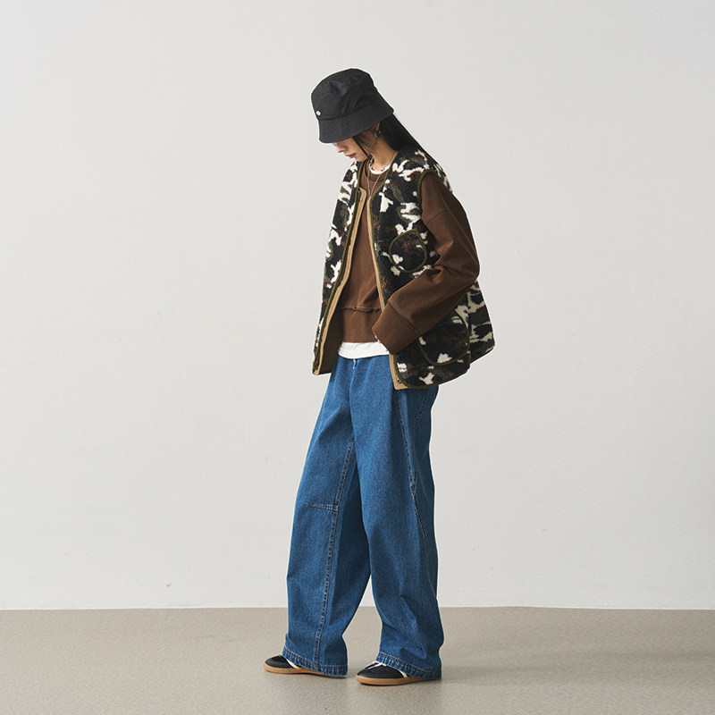 7AM10PM 两面穿羊羔毛马甲 2024复古迷彩背心无袖坎肩夹克外套女,淘宝优惠券,粉丝福利购,淘宝优惠卷