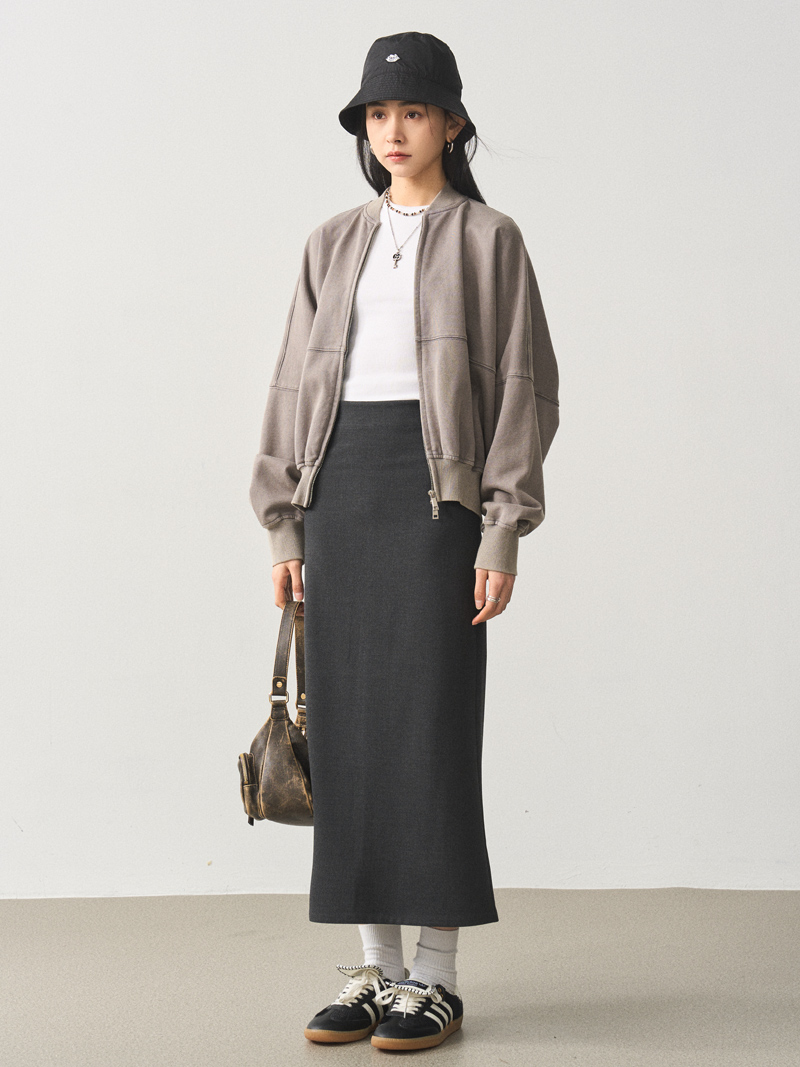 7AM10PM高级感深灰色西装鱼尾裙女 2024款高腰显瘦气质包臀半身裙 - 图1