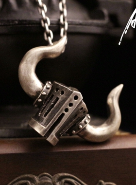 头盔吊坠男面具项链纯银实心