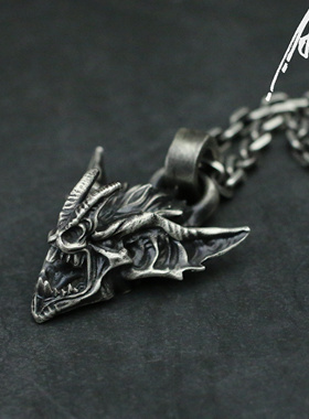 A鸦原创设计手工定做石像鬼吸血鬼尖叫鬼骷髅男士925银饰吊坠项链