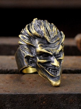 A鸦原创DC蝙蝠侠游戏电影漫画小丑暗黑做旧男女款925纯银个性戒