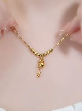福禄葫芦钛钢项链女 盒子链转运珠流苏吊坠 轻奢气质通勤配饰品