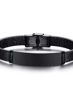 10mm不锈钢男士黑色刻字手链