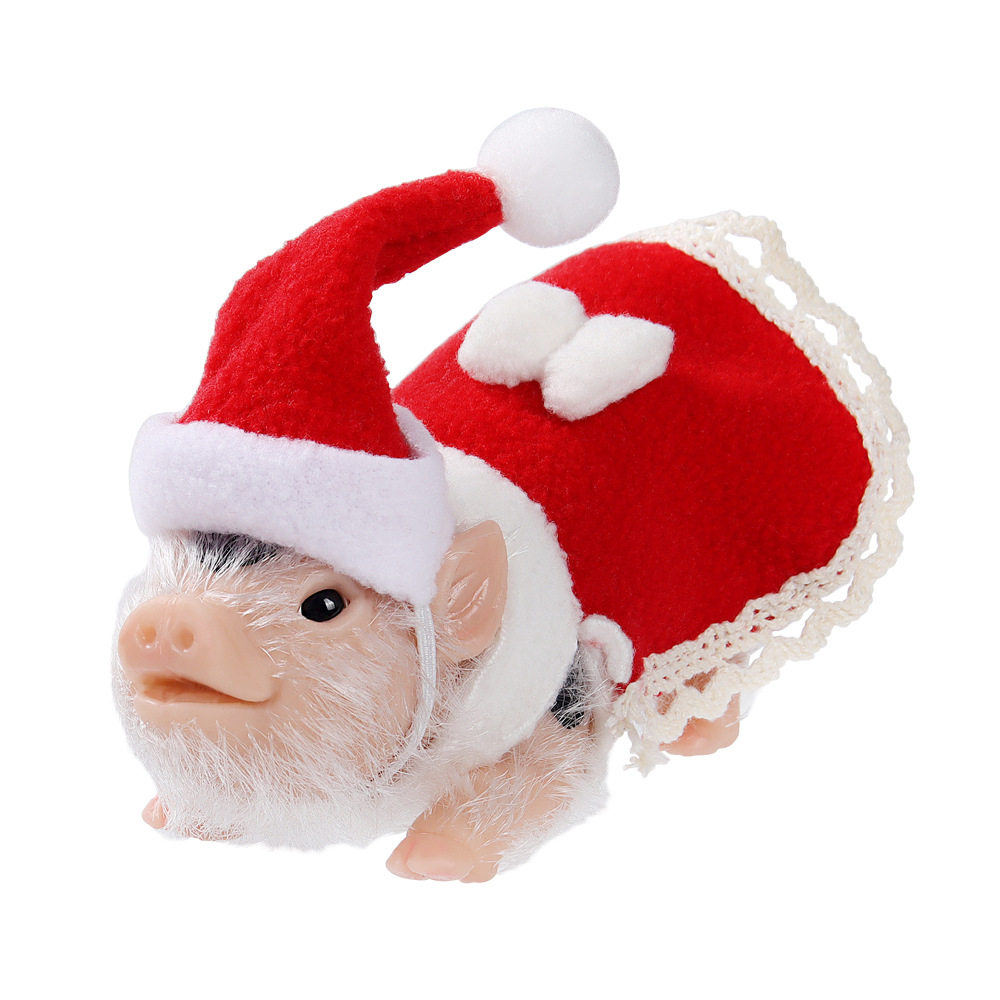 圣诞款戴帽子围裙硅胶卷尾巴猪解压儿童益智互动宠物玩具仿真动物,淘宝优惠券,粉丝福利购,淘宝优惠卷