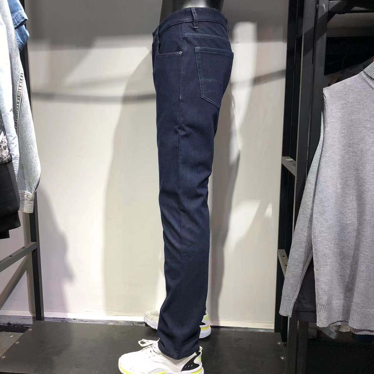 品牌男装商场撤柜秋冬厚款加绒男士修身小脚弹力中腰长裤牛仔裤子 - 图1