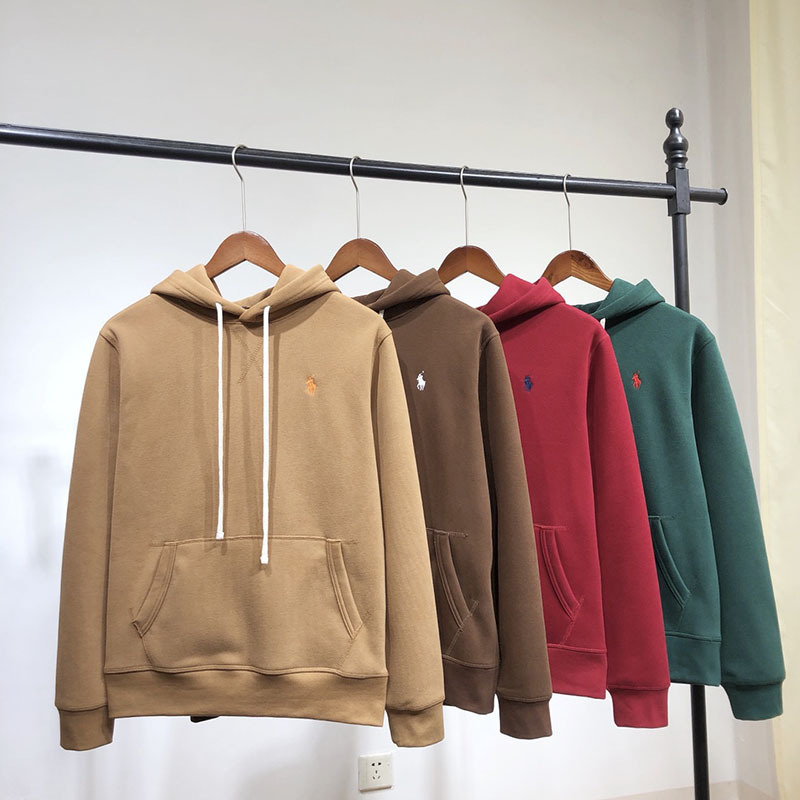 高品 秋冬刺绣马球加绒连帽卫衣女休闲百搭套头帽衫情侣纯色上衣 - 图2