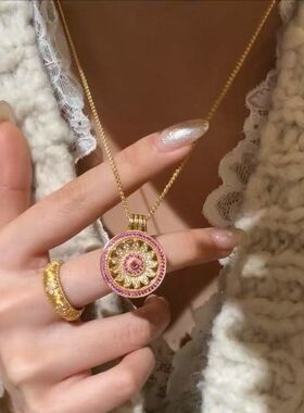 意大利工艺拉丝浅春系玫瑰满钻双面戴拉丝工艺罗盘精致轻奢