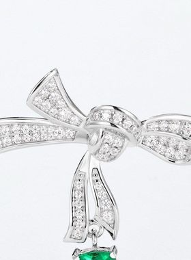 跨境专供蝴蝶结培育祖母绿项链S925银枕形培育彩宝锁骨链通勤清新