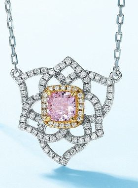 跨境新款冰花切高碳钻花朵项链S925银镶嵌彩宝锁骨链欧美轻奢时尚