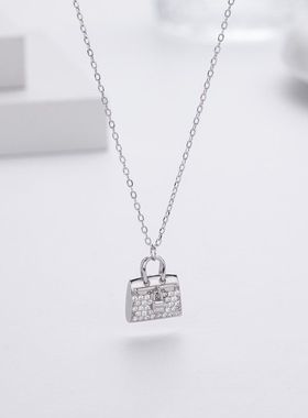 跨境欧美s925纯银包包项链女满钻新款简约优美轻奢精致耀锁骨链女
