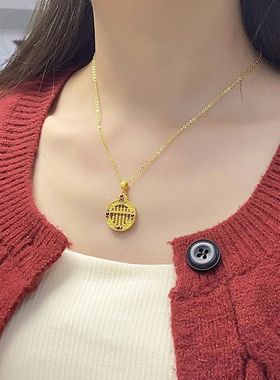 S925银镶天然和田玉吊坠国潮古风如意算盘项链抖音直播包金