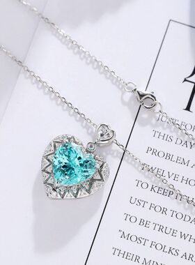 实验室培育宝石厂家心形帕拉伊巴项链S925银爱心锁骨链送女友闺蜜