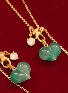 纯银S925天然非洲翠屁桃项链小众轻奢气质闪钻拉丝项链ins超仙