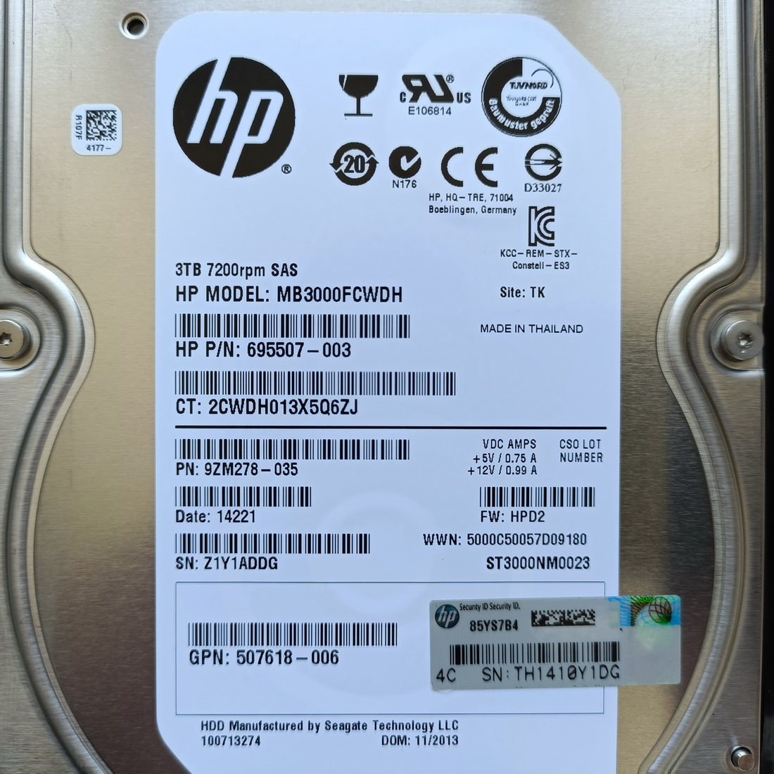 HP 653959-001 MB3000FCWDH ST3000NM0023 3TB SAS 拆机原装硬盘 - 图0