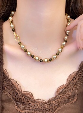 美拉德虎眼石项链女2024新款毛衣链秋冬轻奢气质高级感颈链配饰