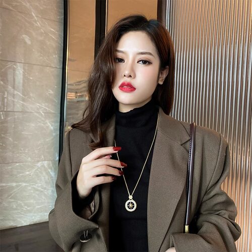 精致微镶八芒星项链女轻奢小众设计毛衣链高级感气质长款脖颈链饰 - 图1