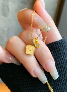 可爱卡通吐司面包跑环锁骨链