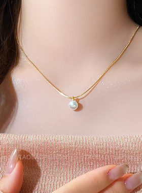 单颗珍珠吊坠轻奢小众锁骨链