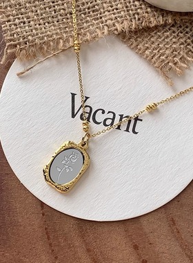 中世纪Vintage魔镜玫瑰花朵项链