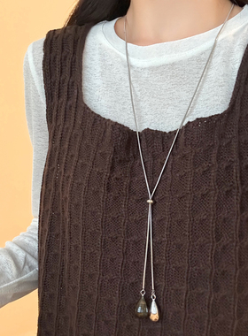 冷淡风虎眼石水滴抽拉项链女配饰