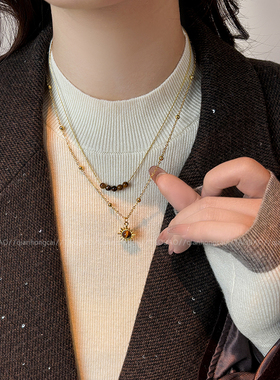 金色太阳花虎眼石叠戴项链女配饰