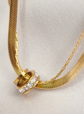 钛钢不掉色双层转运项链女小众轻奢高级感气质锁骨链简约个性颈链