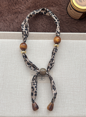 美拉德复古豹纹丝巾项链女毛衣链