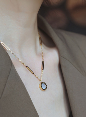 女双面钛钢罗马数字项链