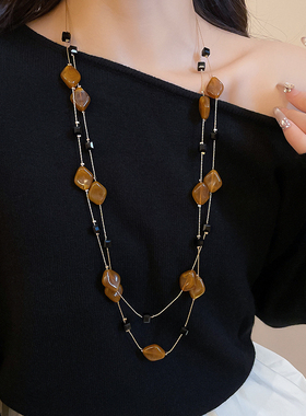 美拉德菱形串珠双层叠戴项链女