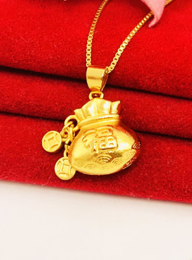 情侣沙金钱币福袋葫芦项坠锁骨链