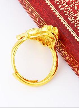 凤凰孔雀开口戒指铜镀金沙金结婚